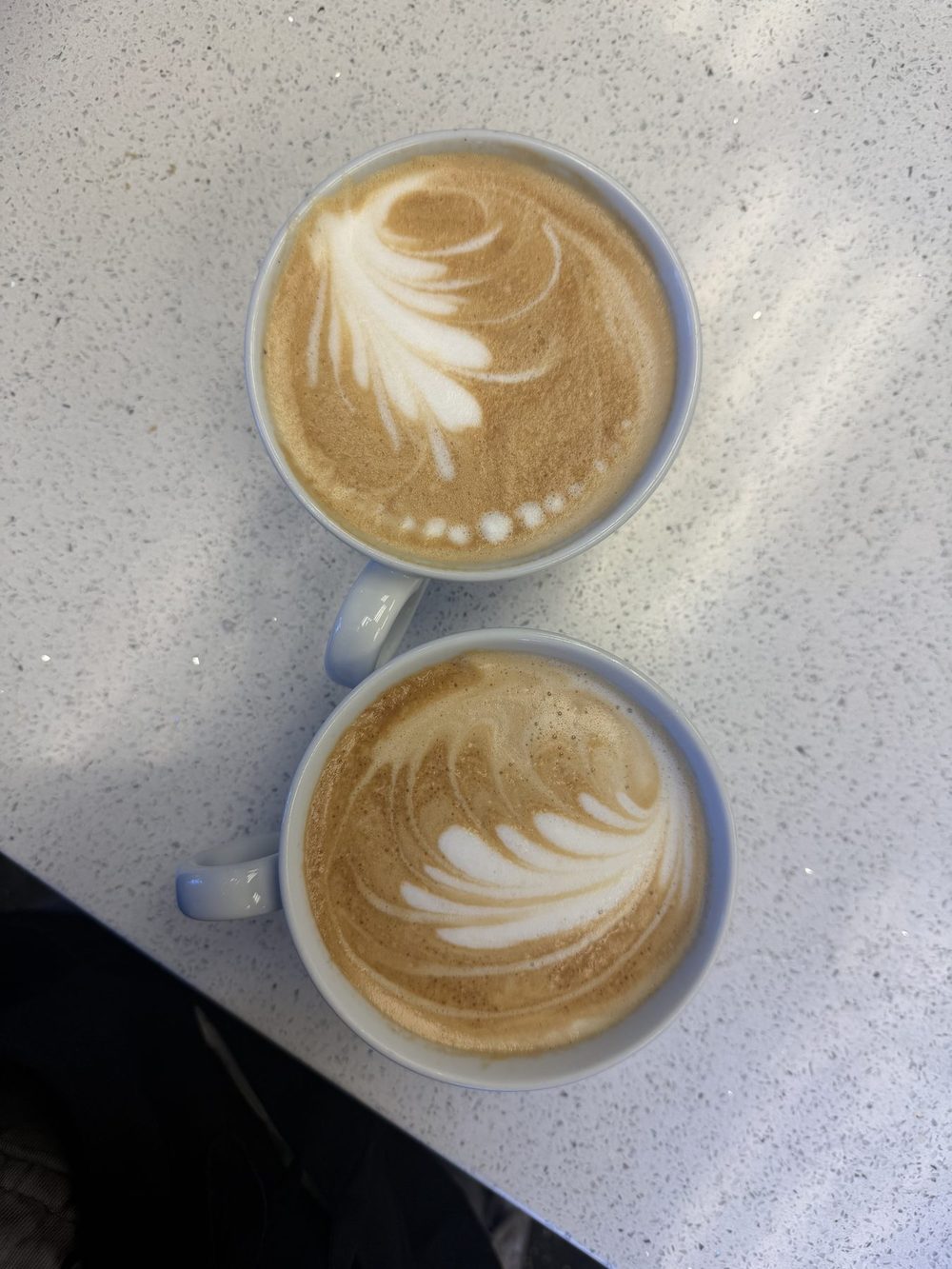 Two lattes with latte art